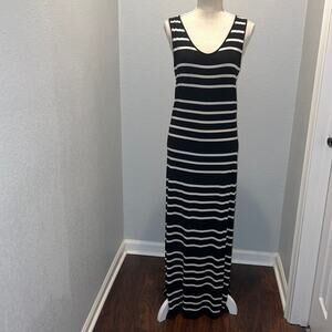 Black and White Striped Maxi Dress - Size M